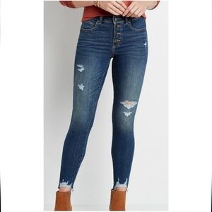 Maurices Everflex Super Skinny High Rise Stretch Ripped Distress Jeans 4 NWT